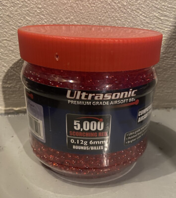 Airsoft 5000 Count 0.12 BBs Ultrasonic Premium Grade 6mm Red Ammunition