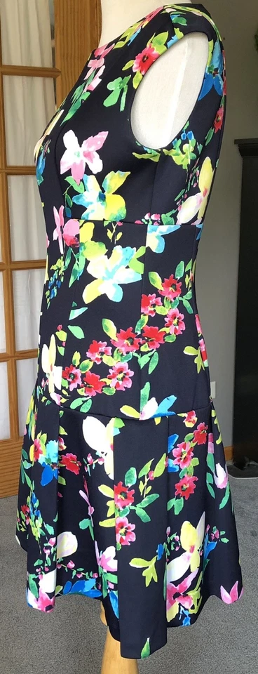 Chaps Floral Skater’s Dress Womens Sz 6 Blue Pleated Drop Waist Cottagecore Boho - Image 3 of 4