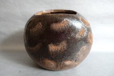 Signed and dated Scarified Enameled Sandstone Oblong Vase