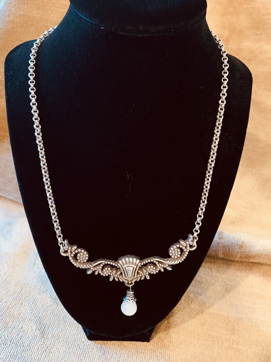 Brighton Scroll White Glass Pearl Necklace Chain Collar  Brighton Necklace Women\'s White Glass Pearl Silver Tone Filigree Classy Fun main image 0