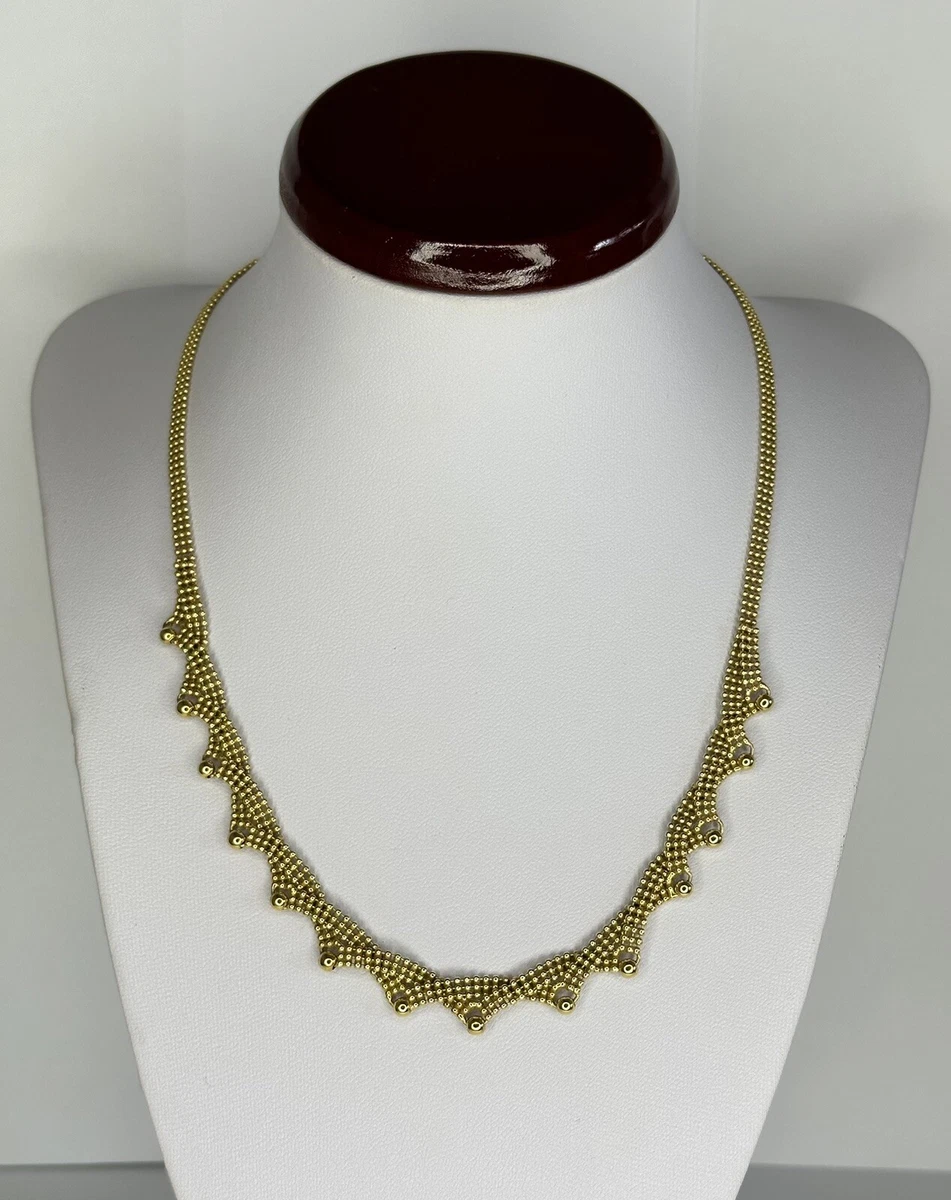 Collier Vintage Maille Plate Or Poli Brillant - Chaîne Gravée Fine, Occasion