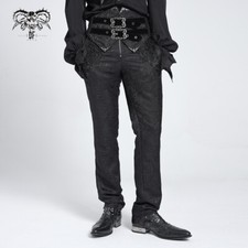 Devil Fashion Men Black Gothic Retro Beaded Lace Applique Jacquard Party Pants