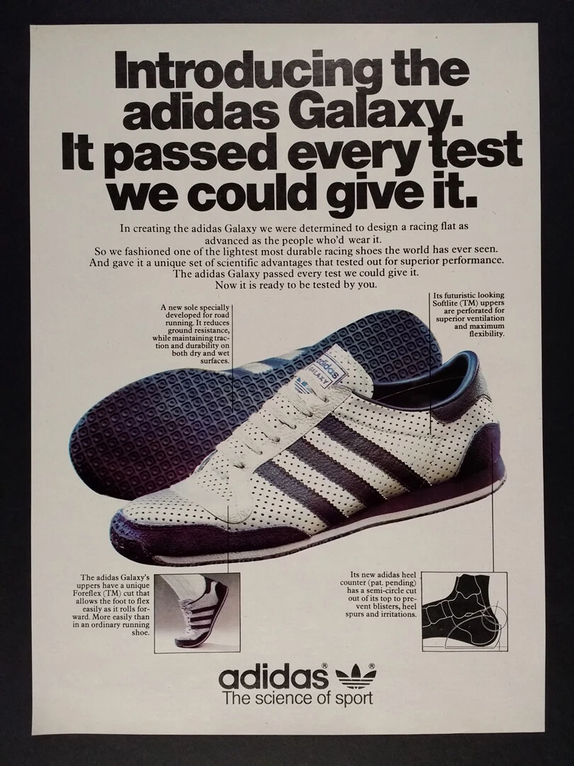 Vijftig Reciteren met de klok mee 1979 Adidas GALAXY Running Shoes vintage print Ad | eBay