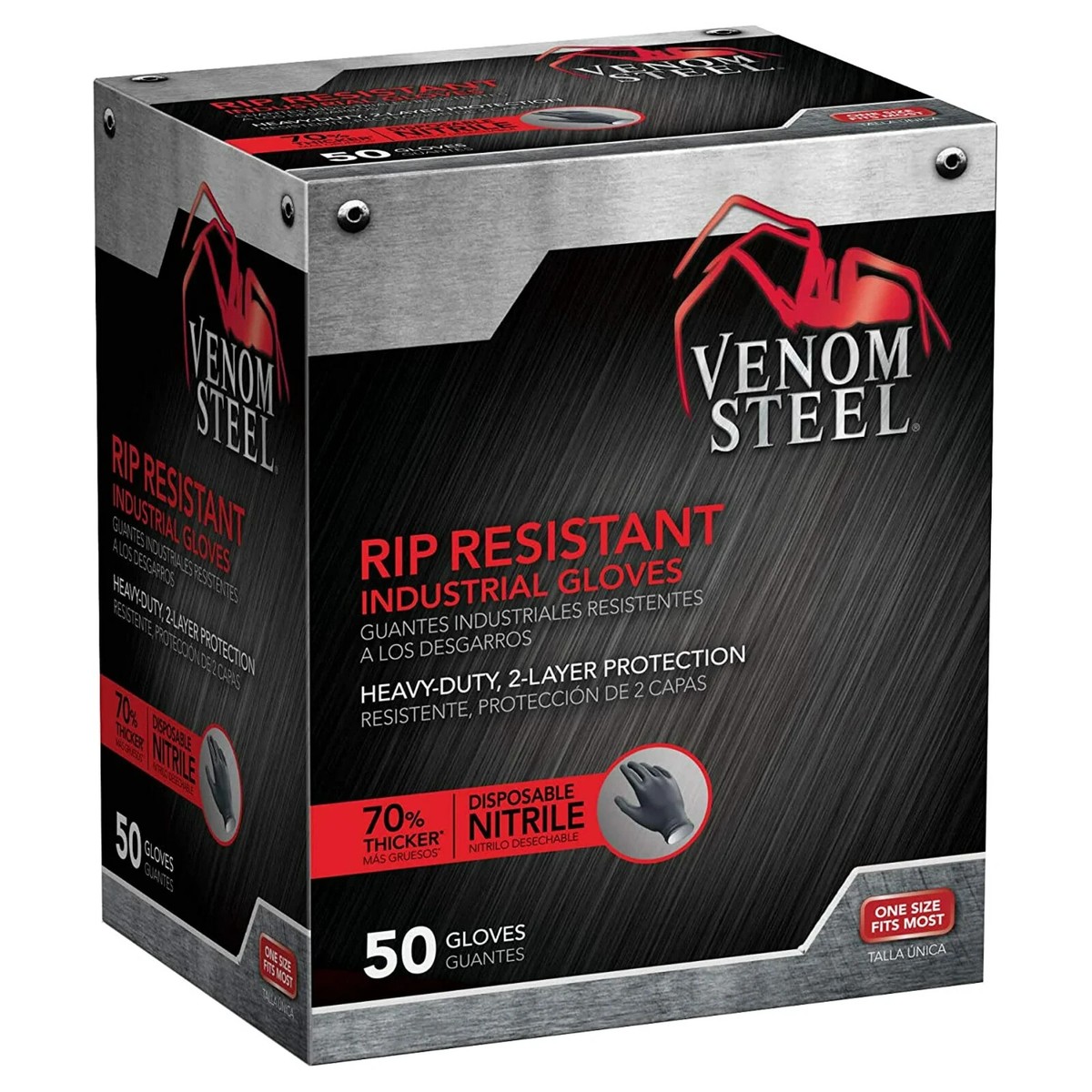 Venom Steel RIP RESISTANT 50 HEAVY-DUTY NITRILE DISPOSABLE GLOVES One Size  BLACK