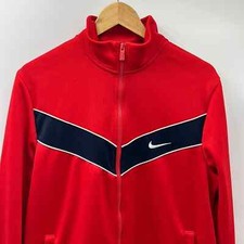 NIKE STITCHED SWOOSH MENS FULL ZIP SPORTSWEAR JACKET SIZE LARGE RED/BLACK