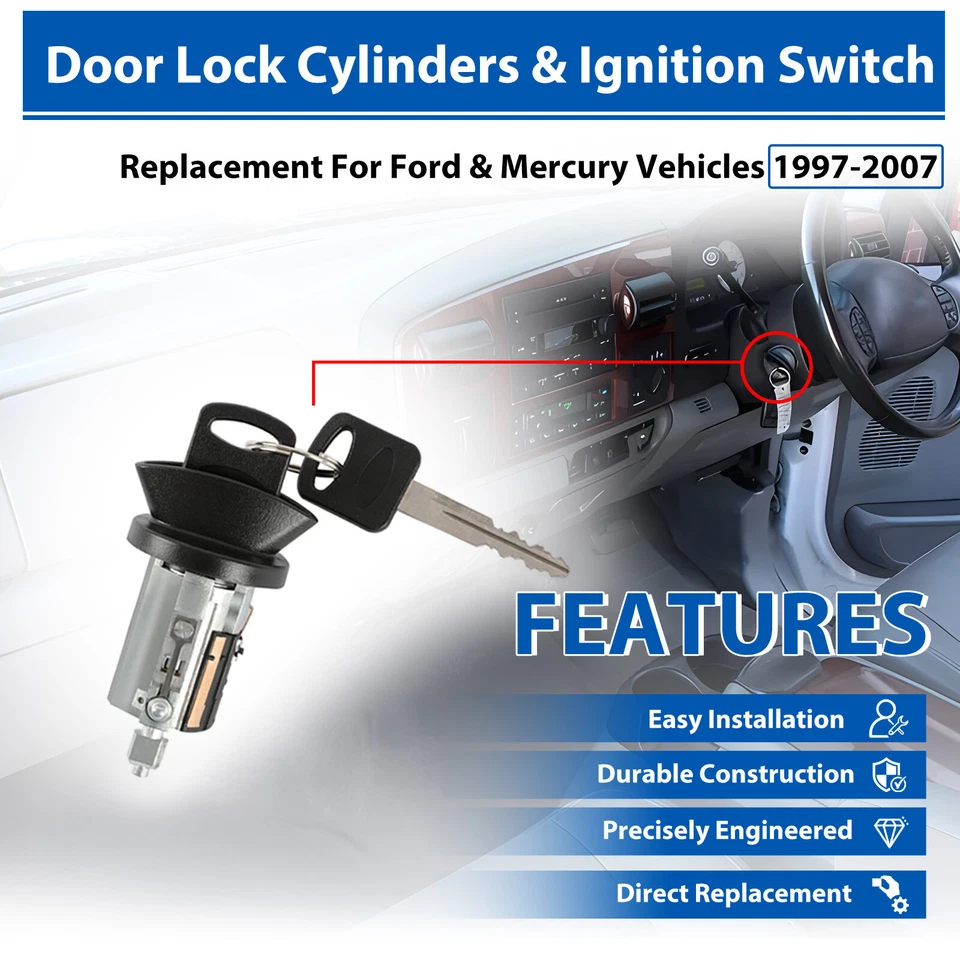 Kit de cilindro de encendido y bloqueo de puerta con llaves para Ford F150 F250 F350 F450 1997-2007 Foto 3 de 4