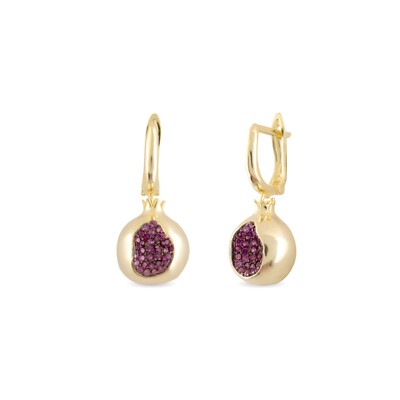 14k Gold Pomegranate Dangle Earrings Lab-Created Ruby Pomegranate Earrings Women