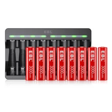 8Pcs EBL 1.5V AA Rechargeable Batteries Lithium Li-ion Upgraded +8 Slot Charger