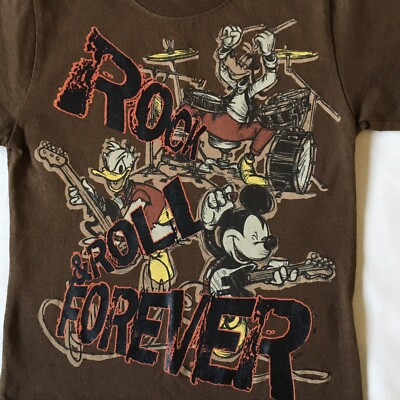 Disney Shirt 4 5 Small Rock And Roll Mickey Mouse Boys Brown Music