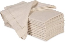 Linen Flax Cotton Cloth Dinner Napkin 20X20 Natural with Hemstitched, Set of 12
