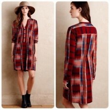 Tylho Anthropologie Red Plaid Tunic Midi Dress XS