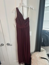David  s Bridal Merlot Long Mesh One Shoulder Dress Womens 4 Bridesmaid Gown