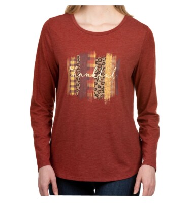 NWT - SMALL State of Mine Long Sleeve Thankful T-shirt Women Fall Harvest Top 