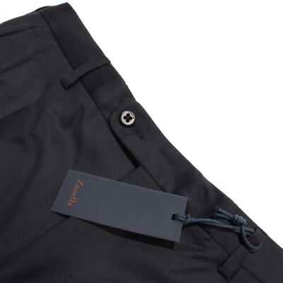 Zanella Platinum NWT Pleated Dress Pants Size 32 US Bennett In Solid Blue Wool