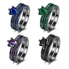 18K Gold Plated Black Gun P Fashion Set Ring AAA Zirconia Women  B318