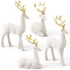 4 Pcs Christmas Reindeer Decor Resin Deer Figurine, White