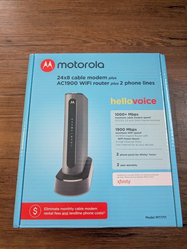 Motorola MT7711 24X8 Cable Mode  DOCSIS 3.0 Cable Modem AC1900 WiFi Router