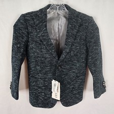 Isaac Mizrahi Blazer Boys 6 Navy Gray Weave Wool Blend Single Breasted