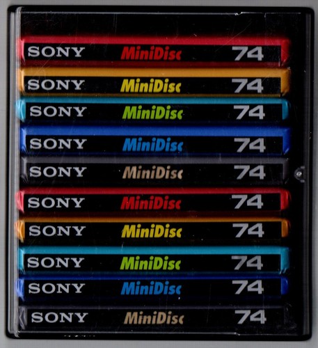 (10) SONY MD MiniDiscs Color Mix 74mins New w/Shock Abs Mech w/Storage Case NOTE