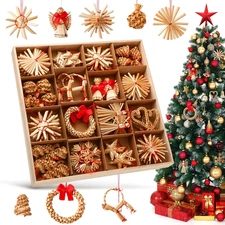 56 Pcs Straw Ornaments Set Scandinavian Christmas Decorations Including Stars Sn