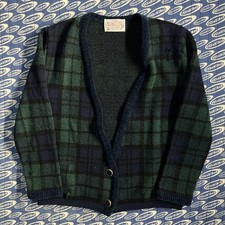Vtg 70s Pendelton Womens Button Wool Cardigan Tartan Plaid Blue Green Petite