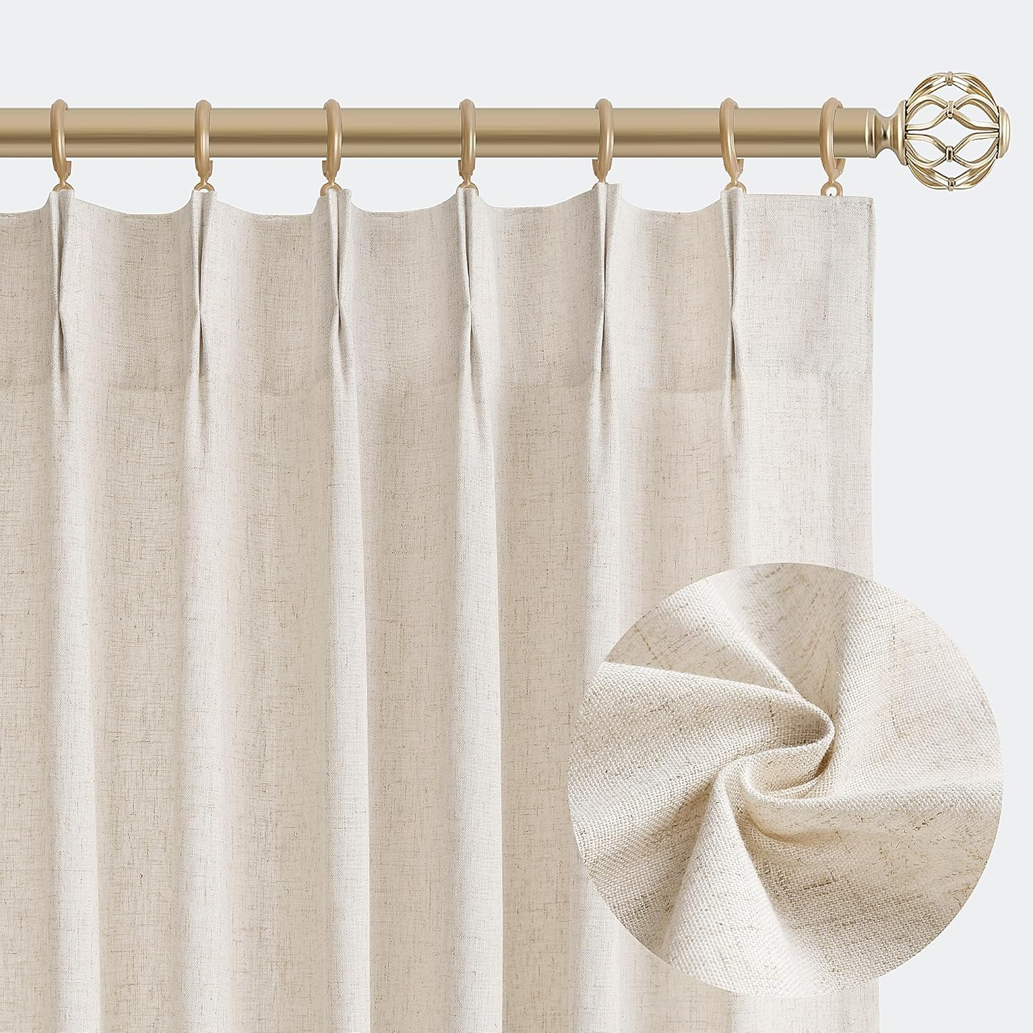 Natural Pinch Pleated Linen Curtains 84 Inch Length 2 Panels for Living Room Bed