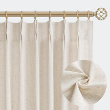 Natural Pinch Pleated Linen Curtains 84 Inch Length 2 Panels for Living Room Bed