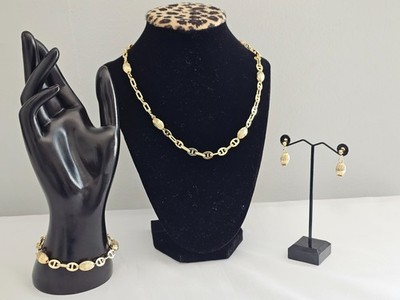 Ladies Women's Girls Gold Texture Jewelry Necklace, Earrings and Bracelet Set