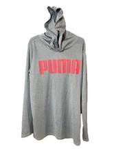 Puma Long Sleeve Pullover Hoodie Youth Boys Medium 10-12 Gray Red Logo Graphic