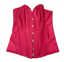Pink Satin Corset with Front Busk and Back Lace-Up Closure