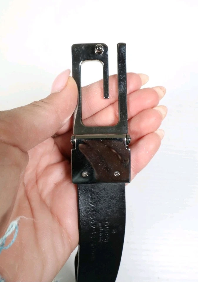 Cinturón de cuero negro GUCCI plateado G, vintage era Tom Ford, talla XS/S, 31" de largo Foto 4 de 4