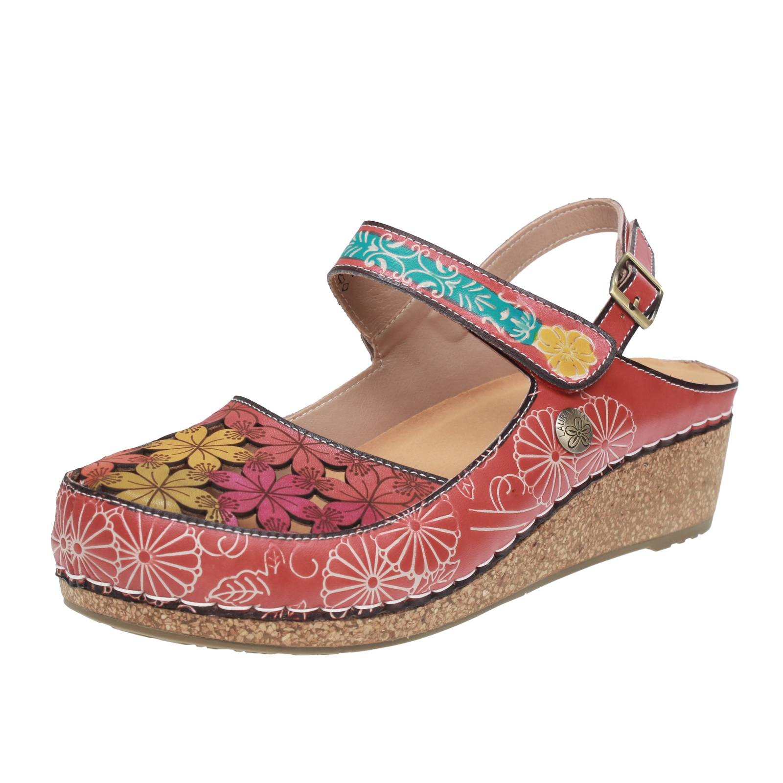 Laura Vita Facscineo - Leder Sandalen mit rotem Keilabsatz - Gre 39 245 cm 19390₽