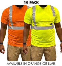 10 Pack of Class 2 Reflective Hi Vis Safety Shirt Short Sleeve ANSI Work