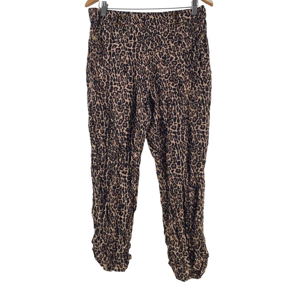 Rockmans Pants Womens 12 Brown Animal Print Harem Lightweight Cuffed 134861