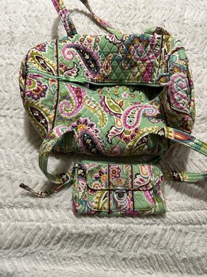 Vera Bradley Large Cotton Zip Tote Bag Forever Green with Matching Wallet