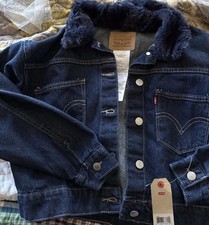 Levi Denim Girls Faux- Fur Sherpa Collar Denim Jacket L 12-13Yrs NWT