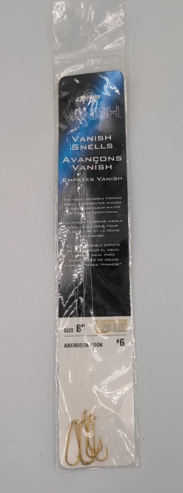 Lote de 6 - Ganchos Berkley Vanish Snell #6 Gold Aberdeen - 20 lb 8 pulgadas Leader - 6 paquetes Foto 2 de 4