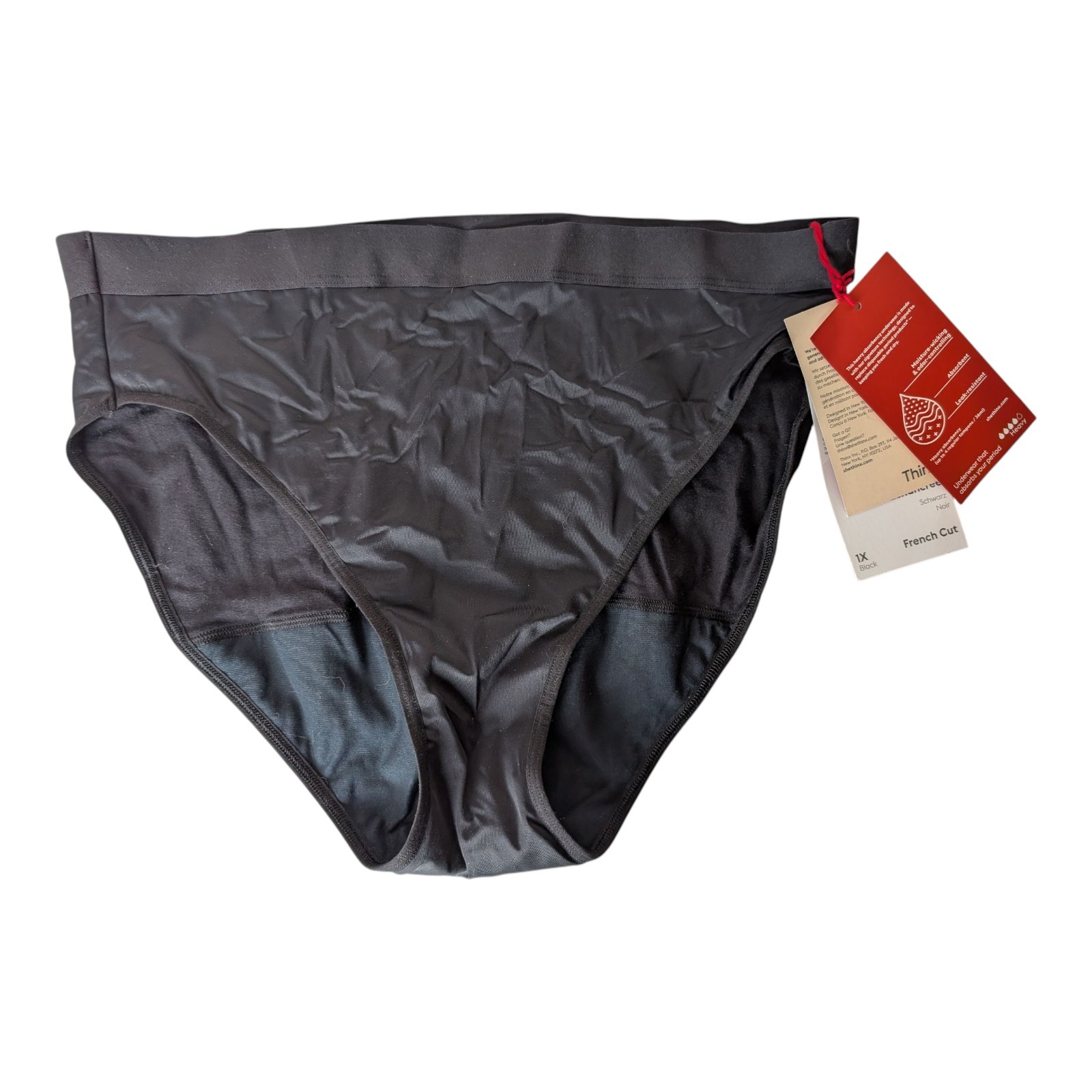 Thinx French Cut Heavy Period Menstrual Underwear Panties Size 1X Black NWT