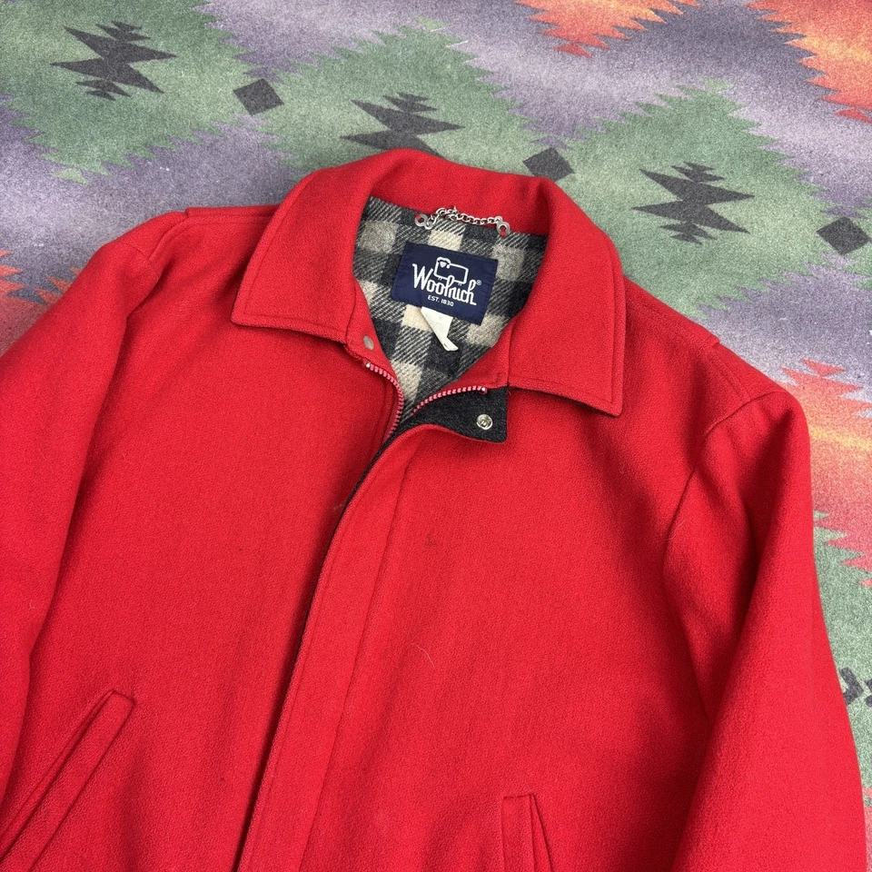 Vintage 80s Woolrich Bomber Jacket Size Medium Red Blanket Lined Plaid USA - Image 3 of 4