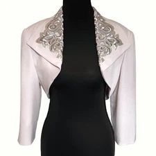 VTG Daymor Couture Womens 8 Taupe Beaded Bolero Shrug Whimsigoth Regal Wedding