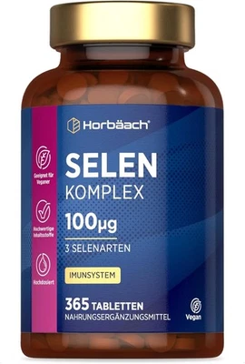 HORBÄACH Selen Komplex | 1 Jahr Vorrat - 365 Vegane Tabletten | 3 typen Selenium