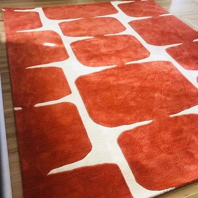 Hand Tufted Modern Abstract Orange Area Rug, Contemporary Geometric Wool Carpet,