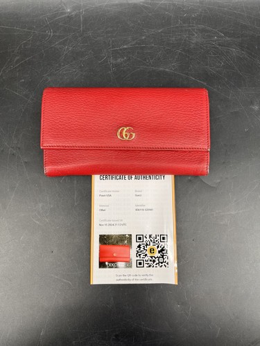 Authentic Gucci GG Marmont Continental Wallet Red Leather 456116 Gold Logo