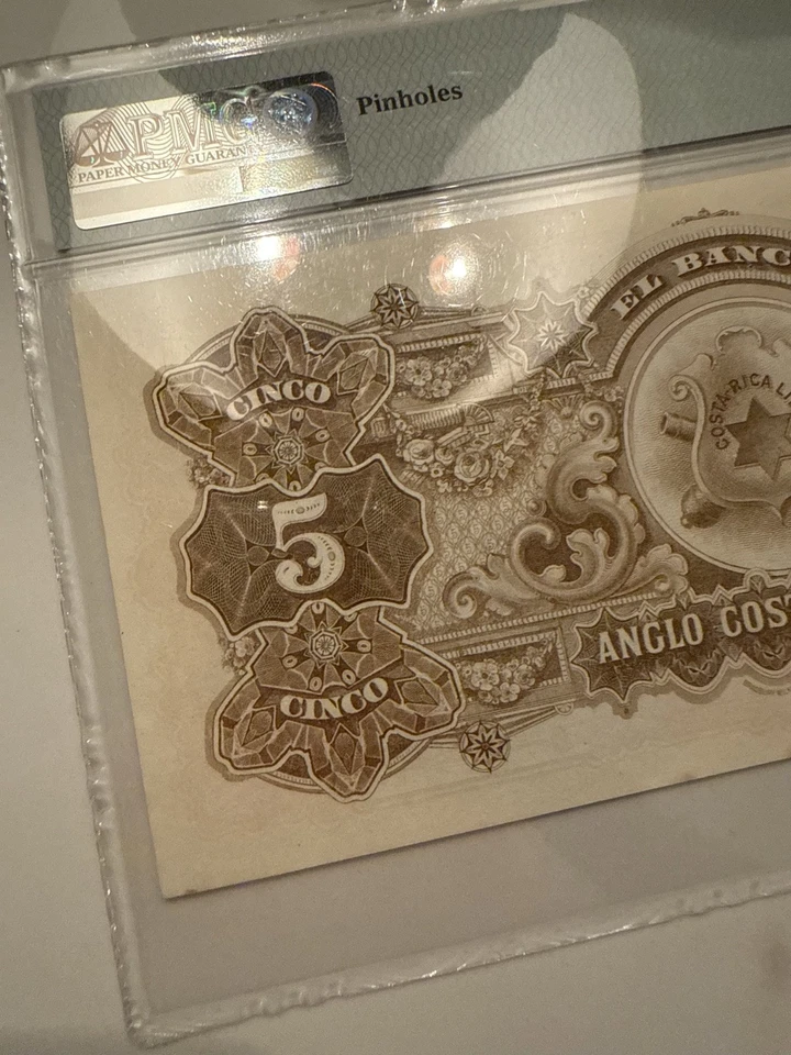 TOP POP Costa Rica 5 Colones ND 1903–17 Espécimen PMG 64 UNC BWC Londres ¡Vibrante!! Foto 3 de 4