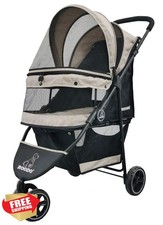 ROODO 3 Wheel Pet Stroller Lightweight Foldable Khaki 30lbs