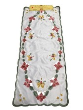 Vtg Classic Christmas Collection Table Runner 16x36 Poinsettia Candle Read