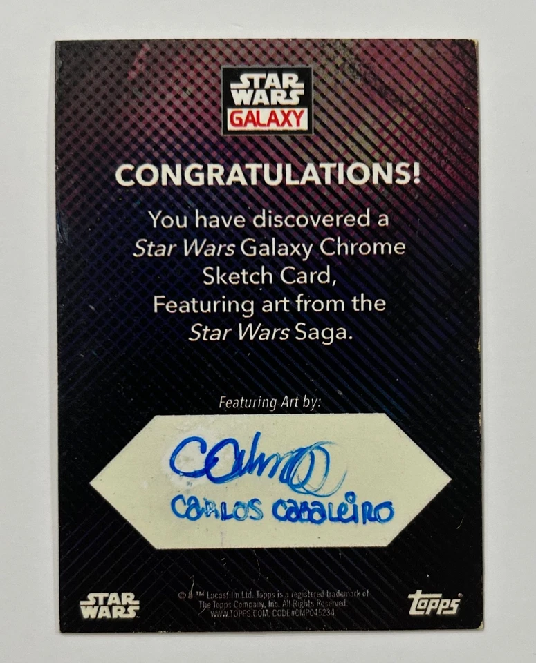 REY 2021 Topps Star Wars Galaxy Chrome Carlos Cabaleiro Auto Sketch Card 1/1 - Image 2 of 4