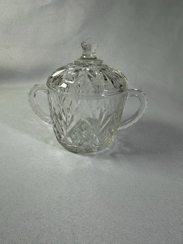 VINTAGE ANCHOR HOCKING PINEAPPLE PRESCUT GLASS SUGAR BOWL WITH LID (1909) in EUC