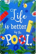 Pool Rules Tin Metal Sign Outdoor Swimming Pool Decor Life is Better