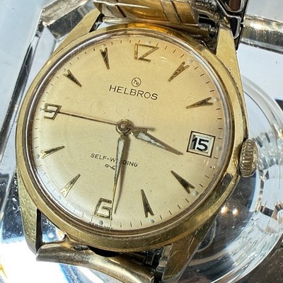 Helbros Vintage Automatic Date Mechanical Germany Gold Tone Wind Watch Runs